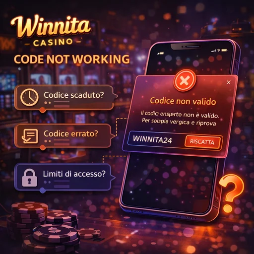 Cause di errore del codice promo Winnita con codici scaduti, account non idoneo, errori di battitura, restrizioni regionali e deposito sotto la soglia minima