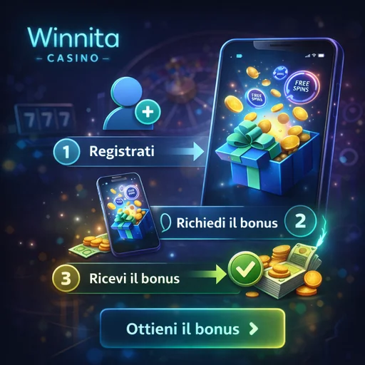 Come riscuotere l'offerta senza deposito Winnita con passaggi di registrazione, verifica email, sezione promozioni e attivazione immediata dei giri gratuiti