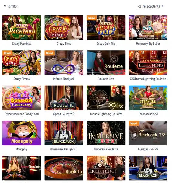 Sala dealer dal vivo su Winnita con streaming HD di Evolution Gaming e Pragmatic Play Live, tavoli roulette, blackjack, baccarat e poker 24/7