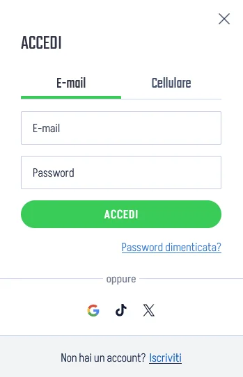Modulo di login Winnita con opzioni di accesso via email e telefono, autenticazione a due fattori opzionale e recupero password per utenti italiani