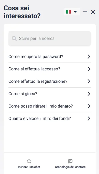 Centro assistenza Winnita Italia con live chat 24/7 in italiano, supporto email, modulo di feedback e sezione FAQ per giocatori italiani